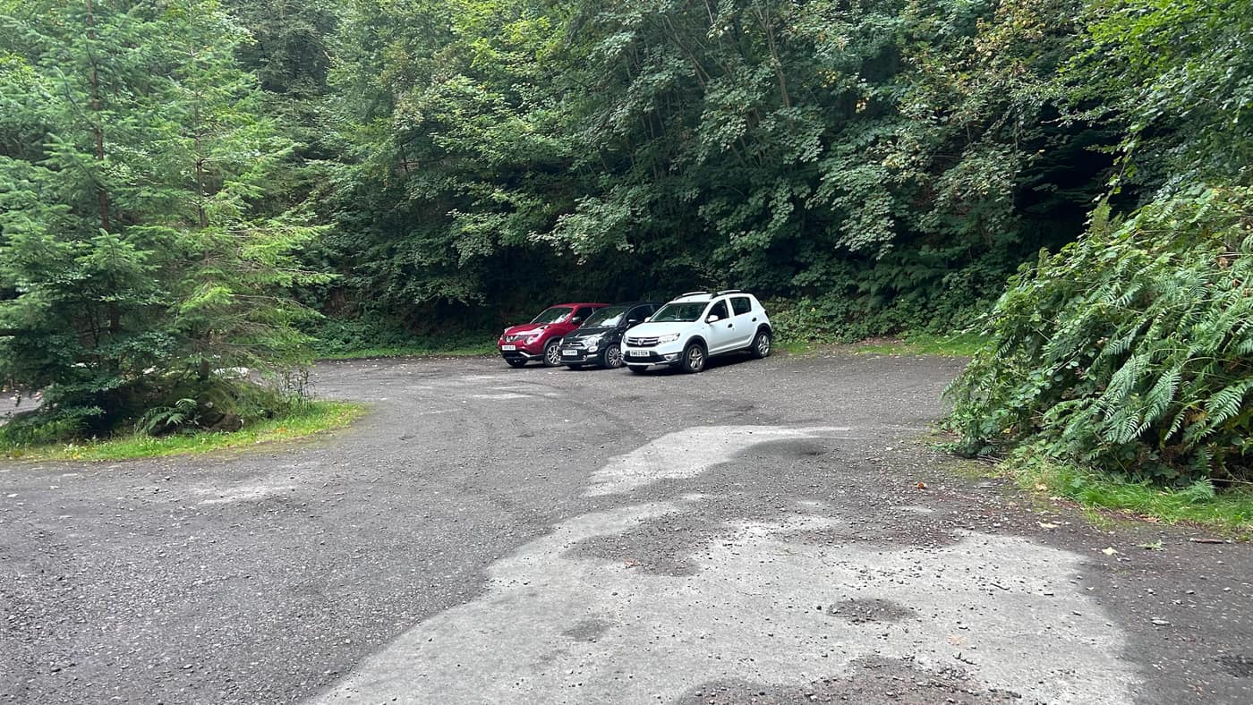 Three cars parked with room for plenty more