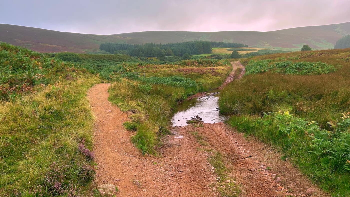Water lying across the width of the track