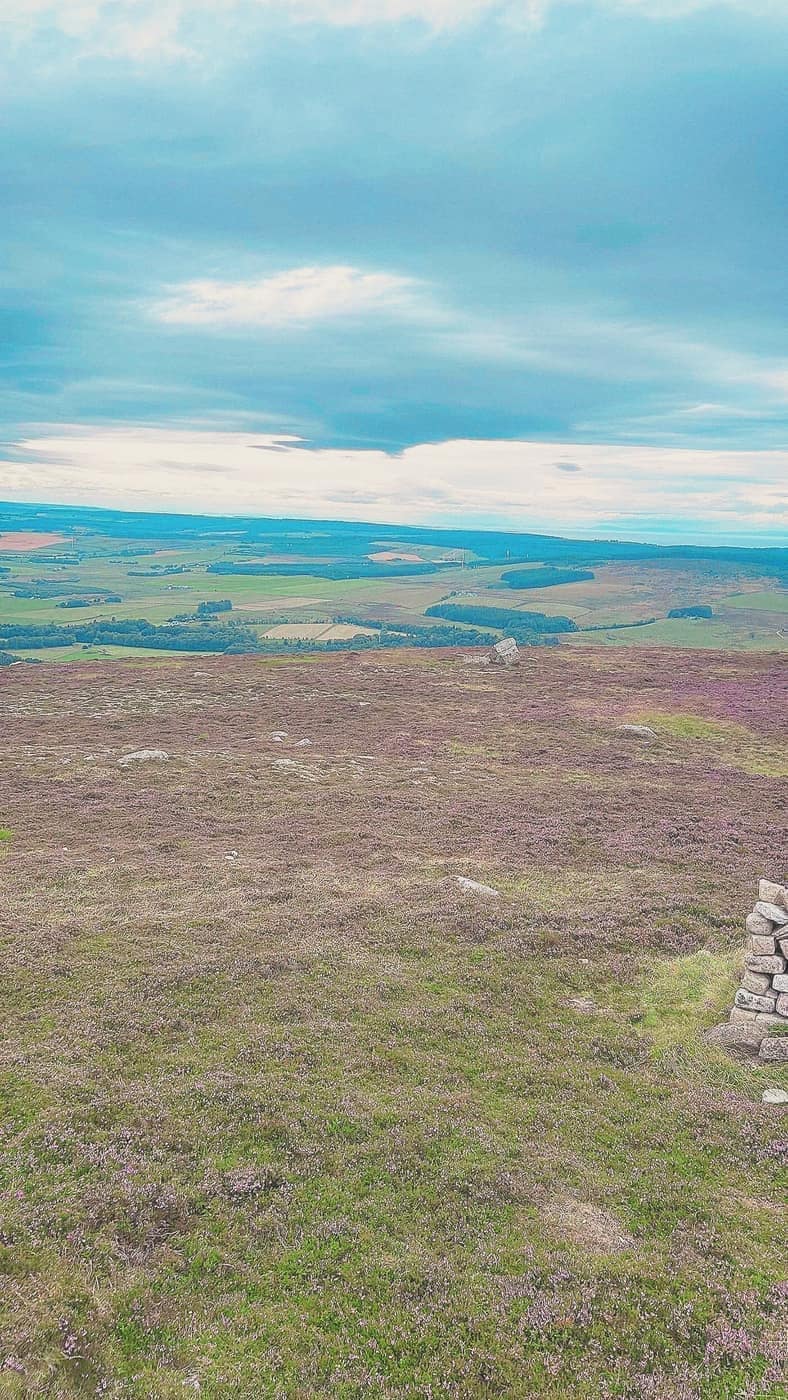 Looking out over the heather from beside the cairn