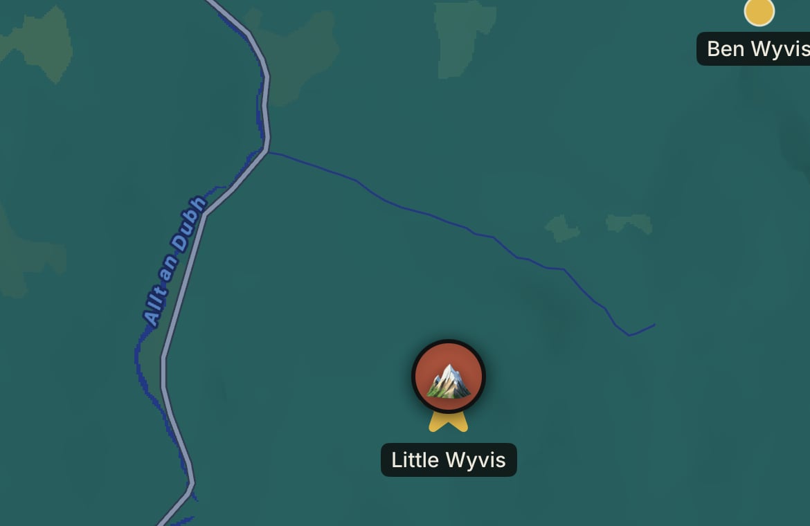 The app's map with Little Wyvis marked and Ben Wyvis just above it