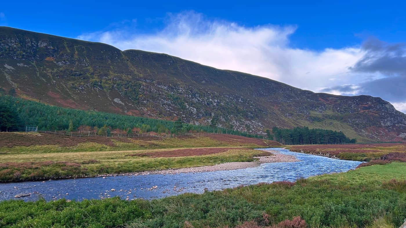 A bend in the Water of Mark, the water bright blue in the sun