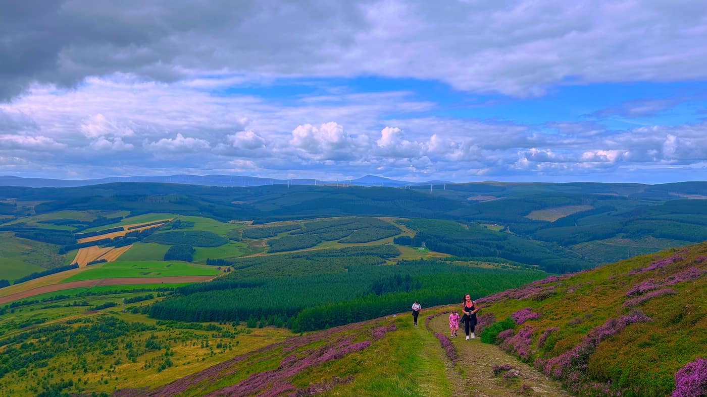 Katrina and the kids coming up the last of the path, the whole of
Aberdeenshire behind them
